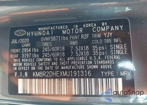 2021 Hyundai Palisade Sel from USA, damaged, VIN KM8R2DHEXMU191316